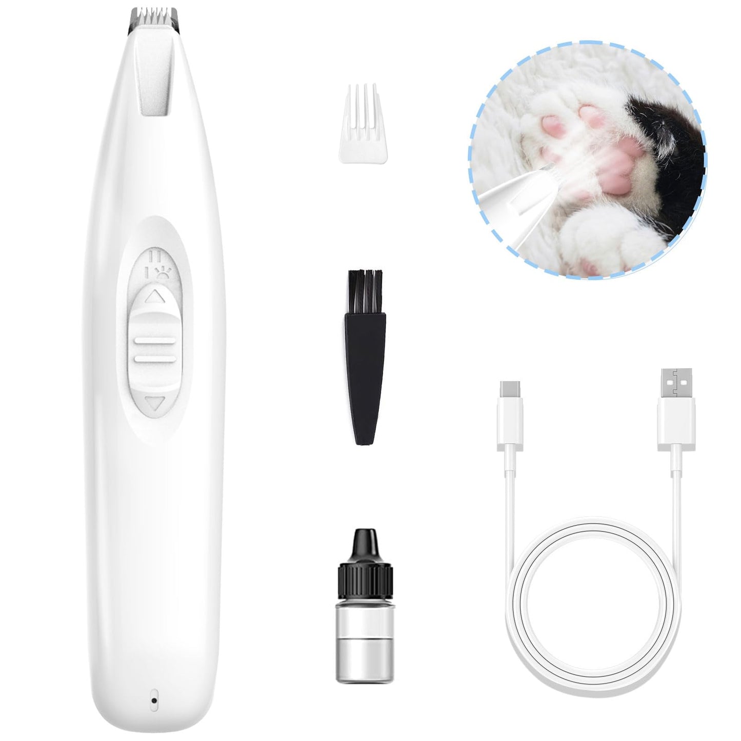 KIKETECH LED Dog Paw Trimmer - Cordless Low Noise Dog Clippers for Grooming Rechargeable Small Area Shaver for Dog Clippers Cats SnowWhite