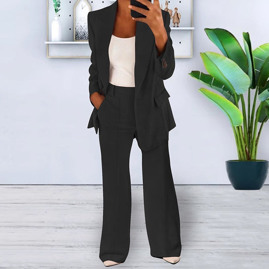 Solid Color Notched Collar Slim Fit Blazer Women's Suit Coat