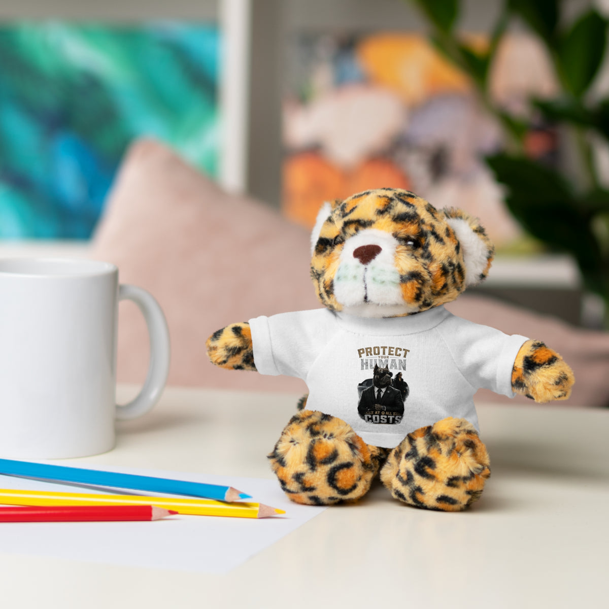 Protect Human Plush Animal with 'Protect Human' Tee