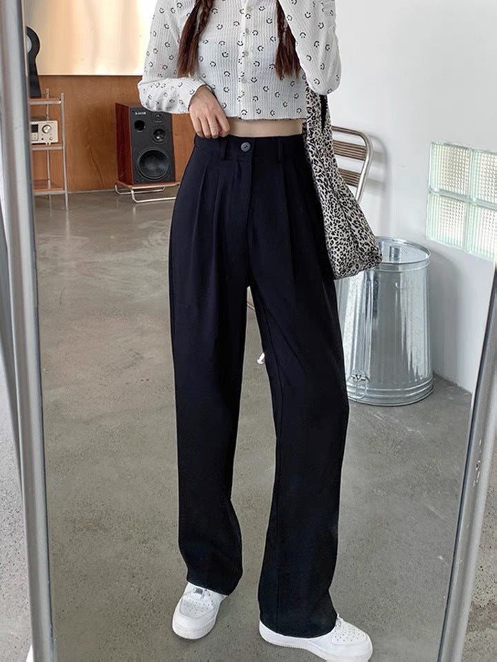 Spring and Autumn Sporty Pants, Loose Casual Drape Wide-Leg Pants for Women Length Floor-Length Trousers High-Waisted Suit-Style Pants for Women