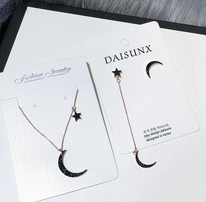 Black Diamond Star Moon Necklace & Asymmetrical Earrings