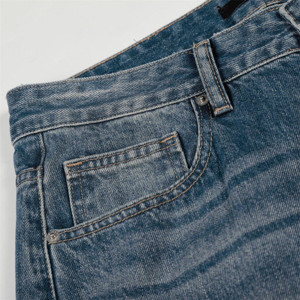 Color blocked polished and washed denim jeans