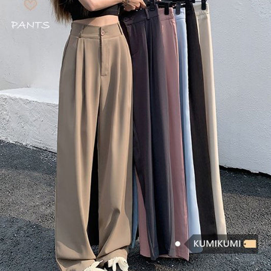 Black Loose Wide-Leg Pants for Women High Waist Elastic Waist Slimming Casual Trousers Summer Long Pants with Drapey Fabric Trendy Style