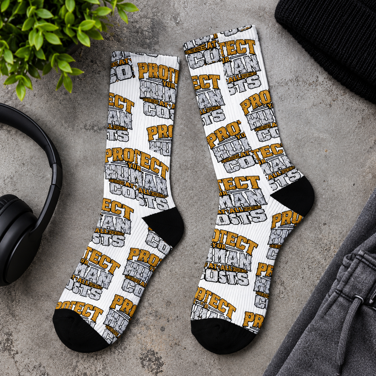 Protect Human Costs Graphic Sublimation Socks