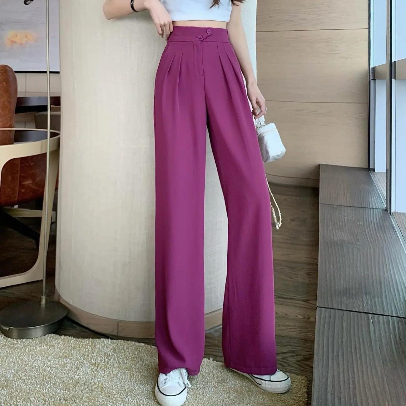 Wide Leg Pants Women Summer Lightweight High Waist Drapey Floor-Length Slim Straight Leg Casual Petite Suit Pants Versatile