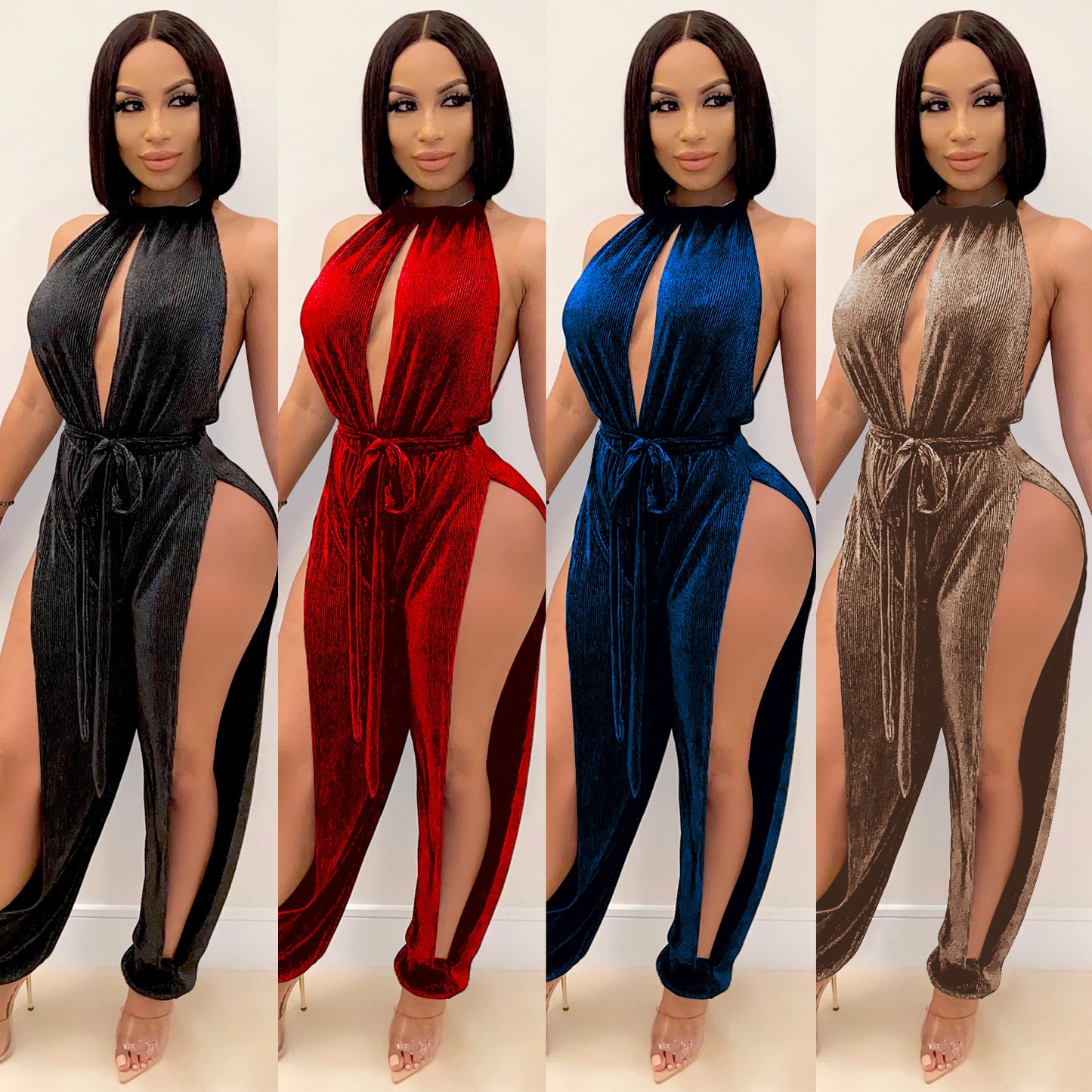 FashionStyle Sexy Strappy Elastic Split Women's Jumpsuit