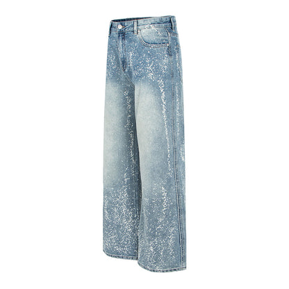 Starry Sky Painted Design Denim Pants with Rhinestones