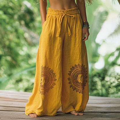 Elegant Style Printed Wide-Leg Pants Long Pants