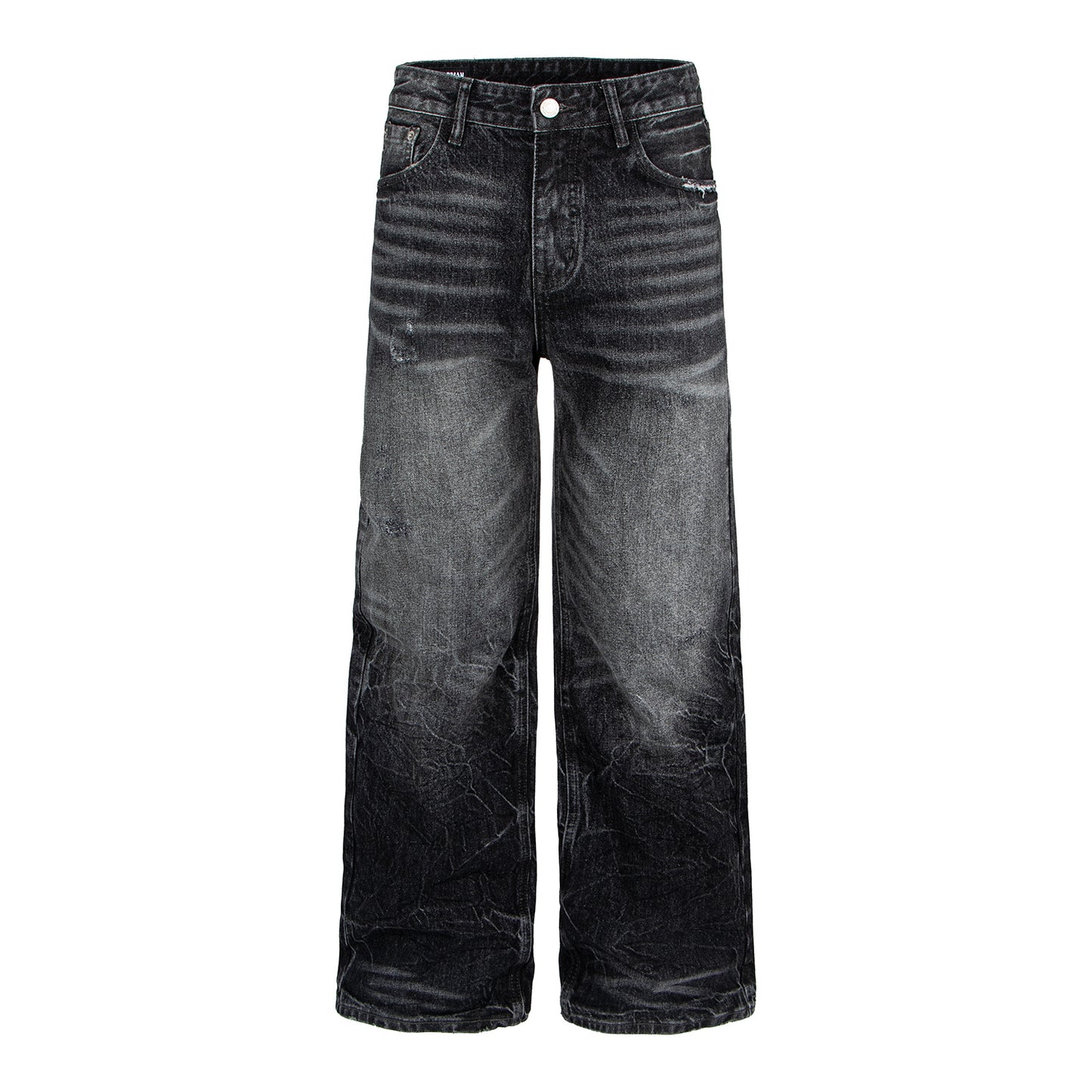 Style Lightning Pattern Vintage Washed Distressed Cat-Whisker Fleece Straight Leg Clean Fit Jeans