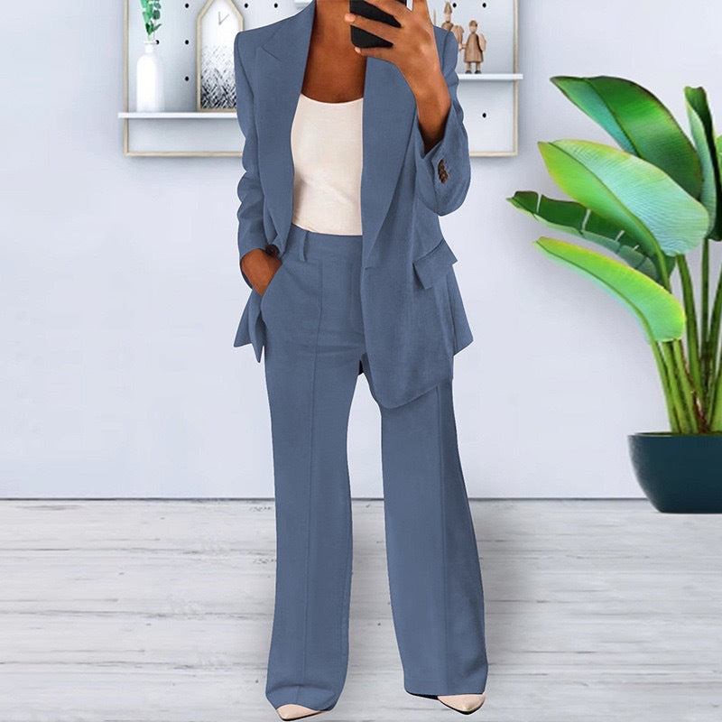 Solid Color Notched Collar Slim Fit Blazer Women's Suit Coat