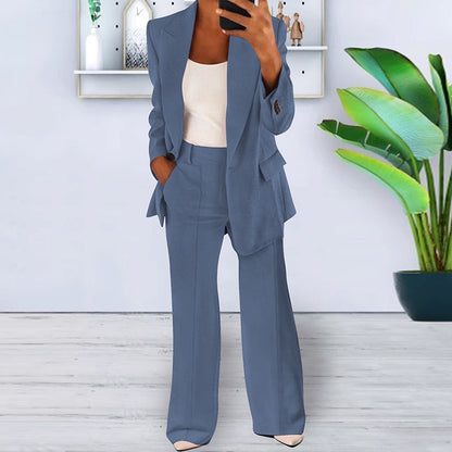 Solid Color Notched Collar Slim Fit Blazer Women's Suit Coat