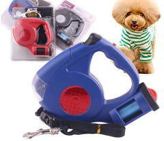 LED Dog Leash with Waste Bag Dispenser and Retractable Cord