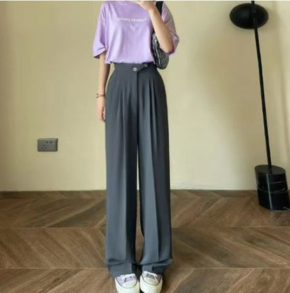 Wide Leg Pants Women Summer Lightweight High Waist Drapey Floor-Length Slim Straight Leg Casual Petite Suit Pants Versatile