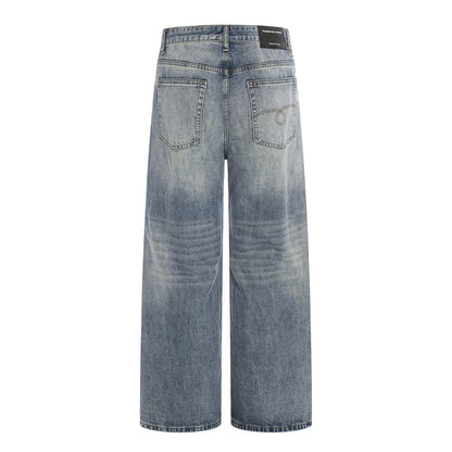 Washed and ground white denim wide leg pants