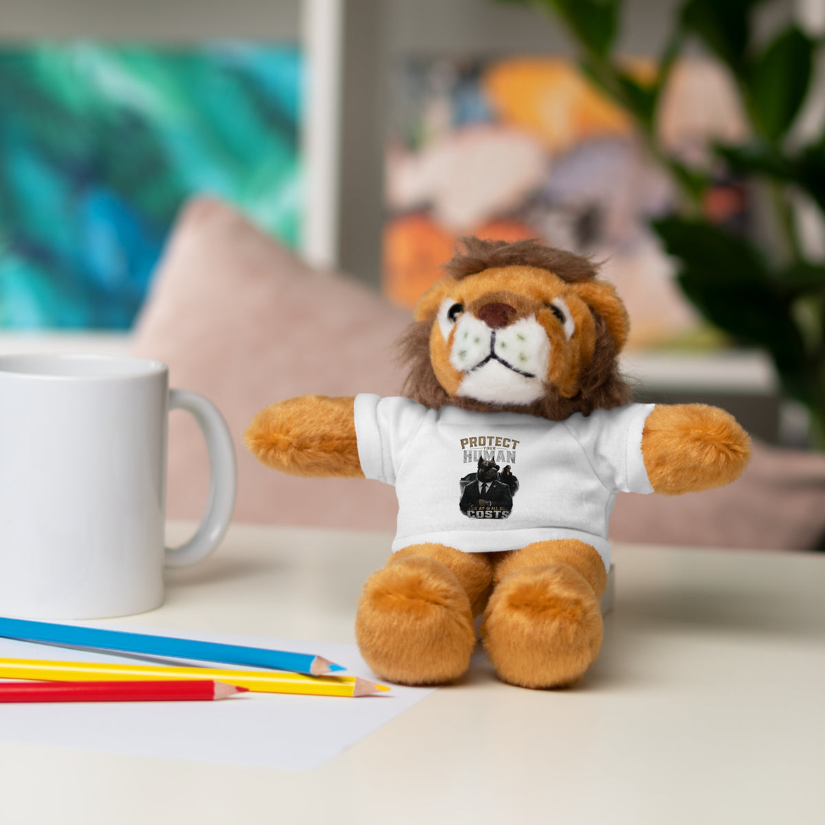 Protect Human Plush Animal with 'Protect Human' Tee