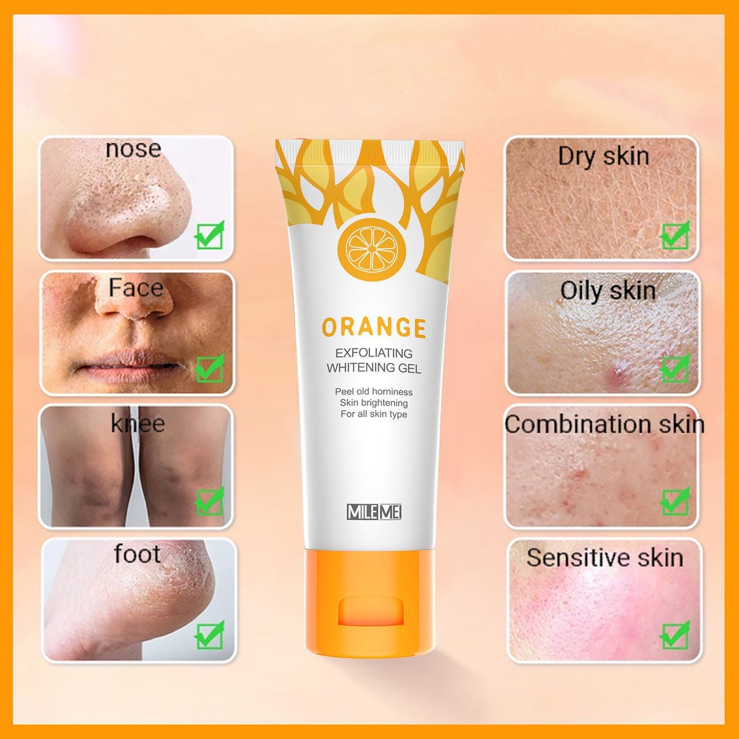 Orange Exfoliating Whitening Gel for Face Scrub