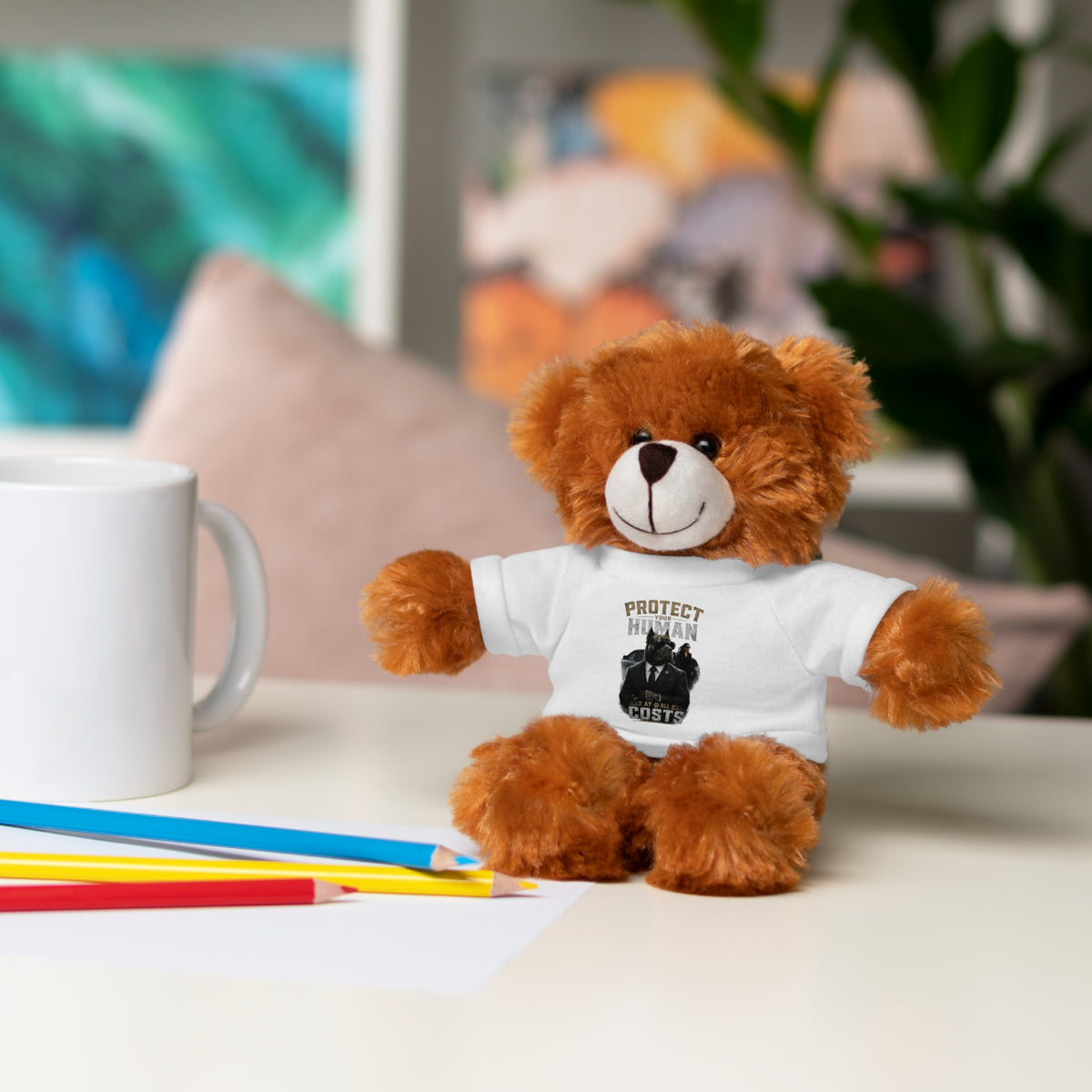 Protect Human Plush Animal with 'Protect Human' Tee