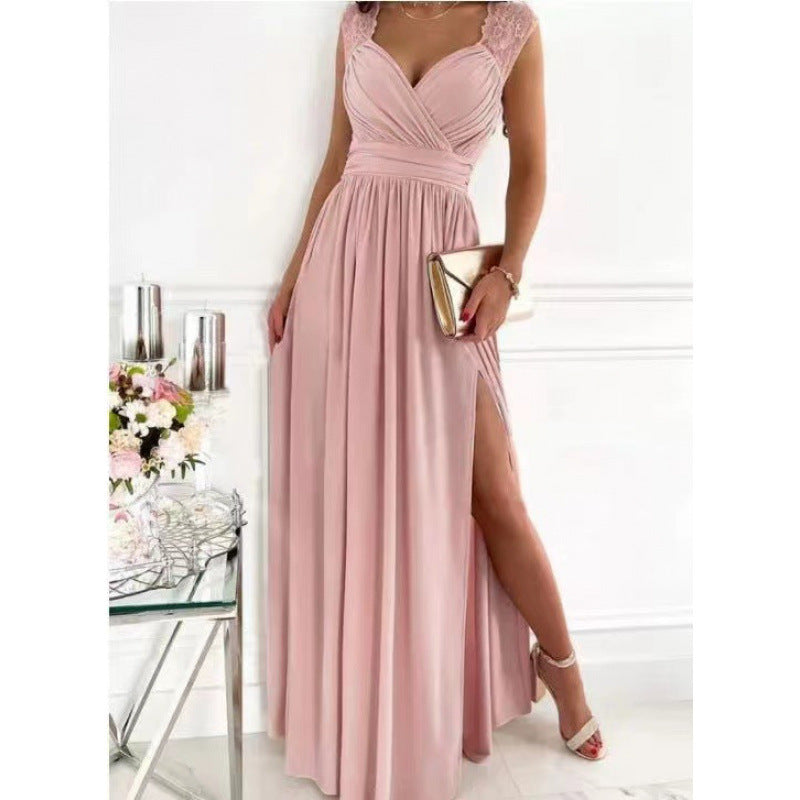 Elegant Lace Hem Slit Sleeveless Women's Dress