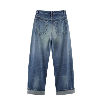 Mid waist loose ripped jeans