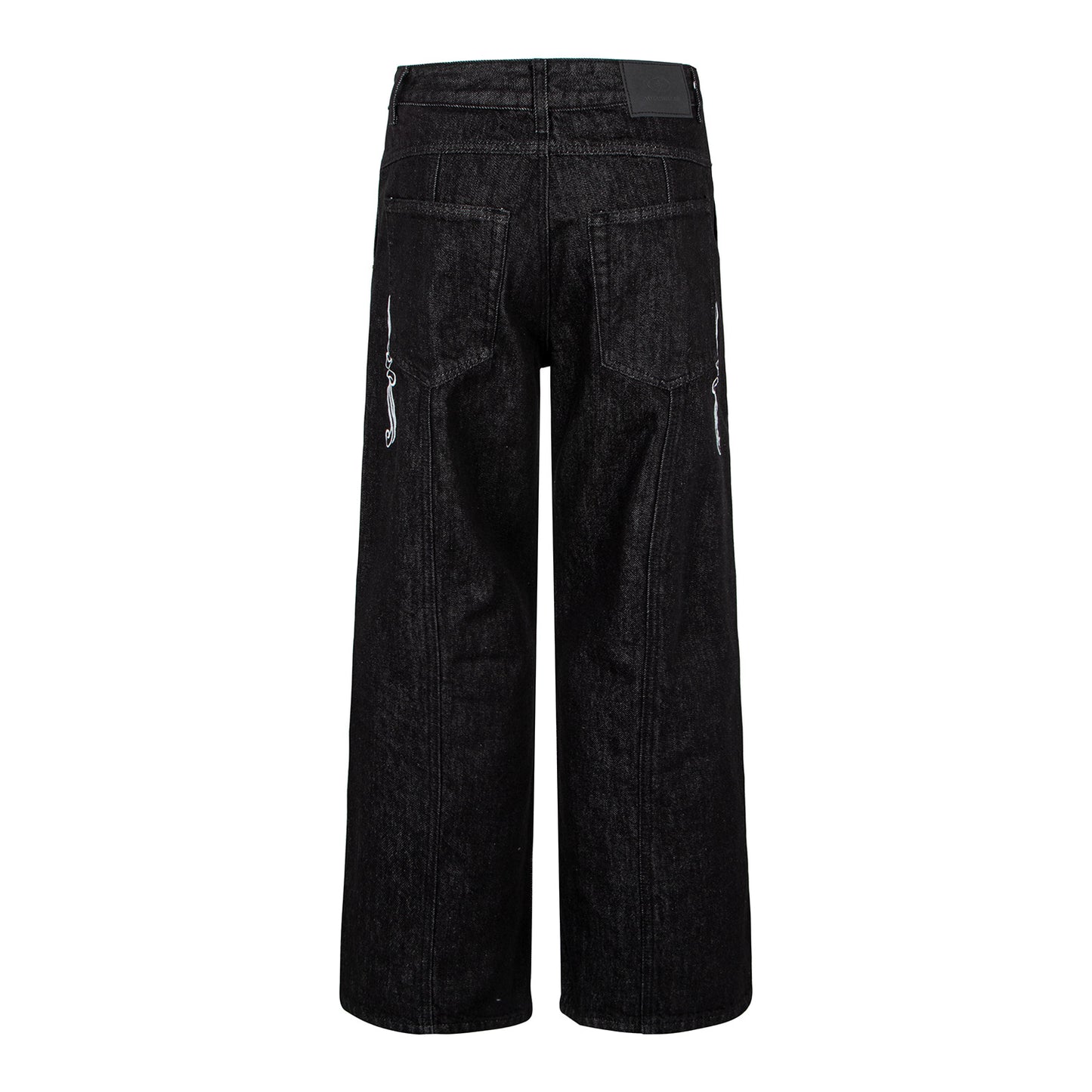 Washed Black Vintage Patchwork Jeans with Dragon Embroidery