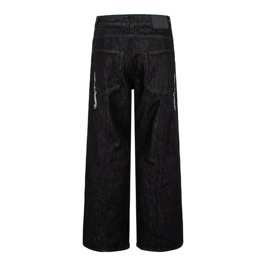 Washed Black Vintage Patchwork Jeans with Dragon Embroidery