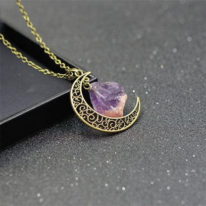 Handcrafted Minimalist Natural Stone Moon Necklace