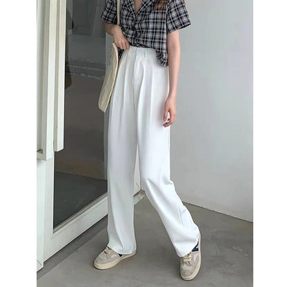 Spring and Autumn Sporty Pants, Loose Casual Drape Wide-Leg Pants for Women Length Floor-Length Trousers High-Waisted Suit-Style Pants for Women