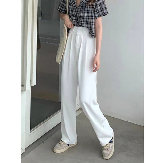 Spring and Autumn Sporty Pants, Loose Casual Drape Wide-Leg Pants for Women Length Floor-Length Trousers High-Waisted Suit-Style Pants for Women