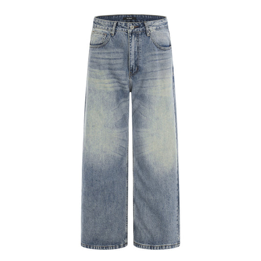 Washed and ground white denim wide leg pants