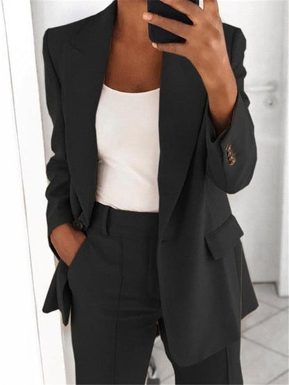 Solid Color Notched Collar Slim Fit Blazer Women's Suit Coat