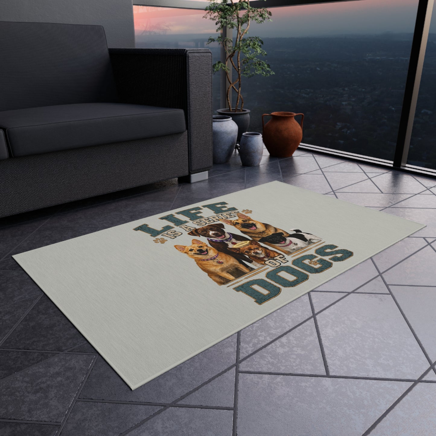 "Life Is A Series of Dogs"  Patio Mat
