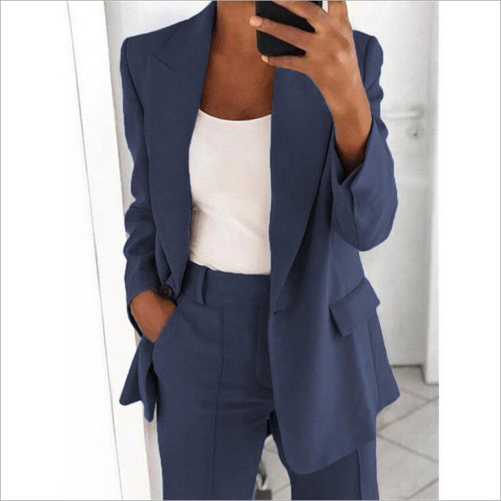 Solid Color Notched Collar Slim Fit Blazer Women's Suit Coat