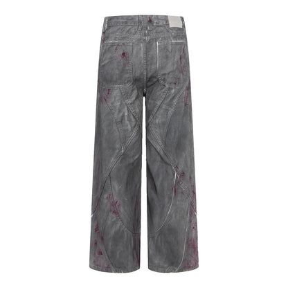Distressed Dyed Denim Jeans, Trendy Brand, Loose Straight Leg Wide Leg Pants