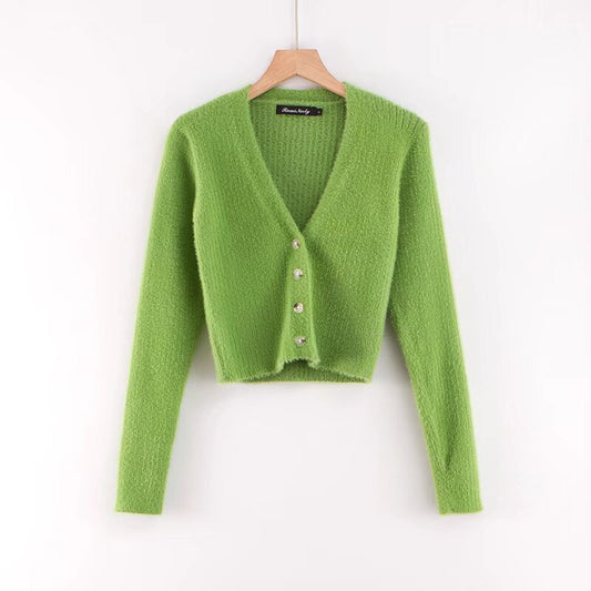 V-neck long sleeved cardigan sweater