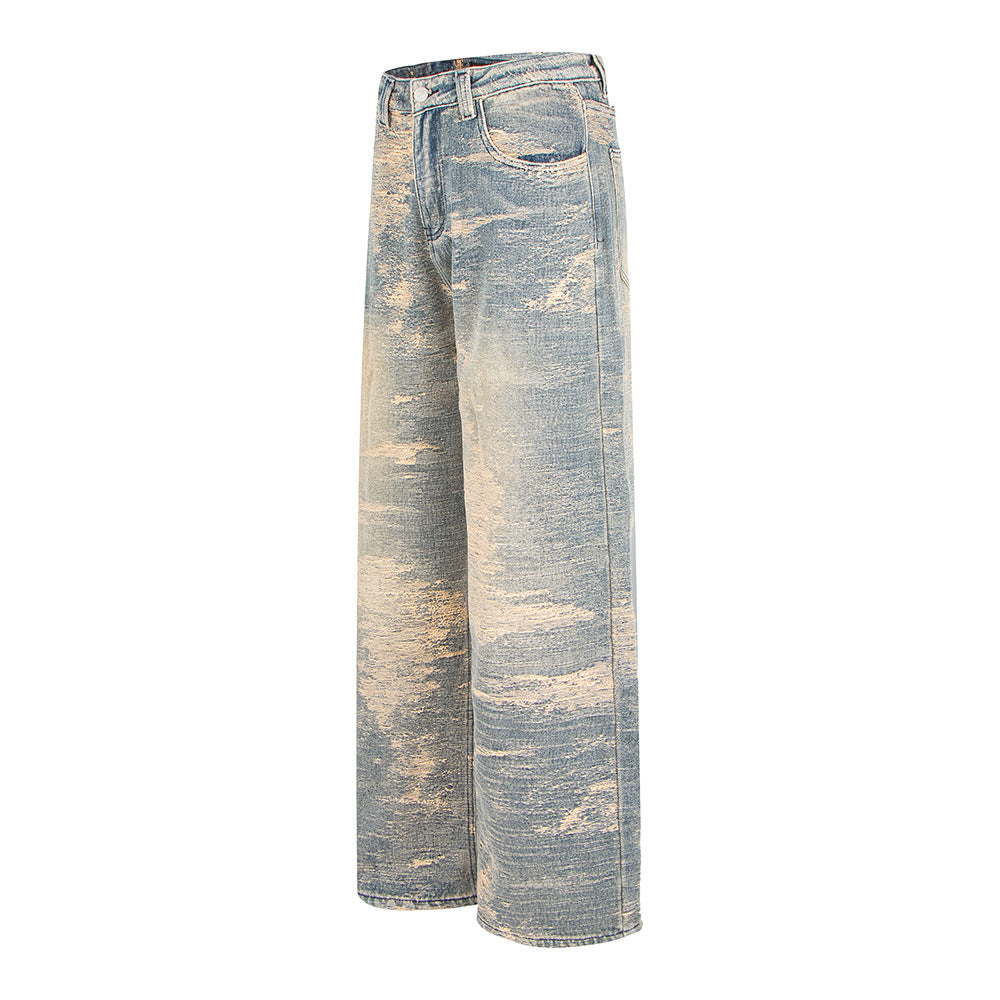 Street Style Washed Distressed Straight Loose Jeans Slimming Fashion Wide Leg Long Pants Trendy