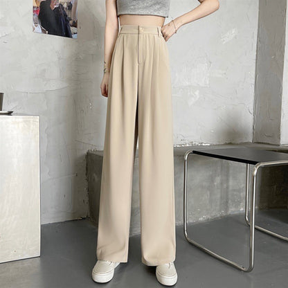 Black Loose Wide-Leg Pants for Women High Waist Elastic Waist Slimming Casual Trousers Summer Long Pants with Drapey Fabric Trendy Style