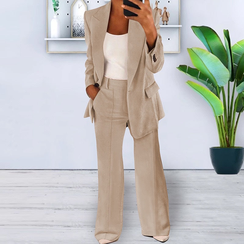 Solid Color Notched Collar Slim Fit Blazer Women's Suit Coat