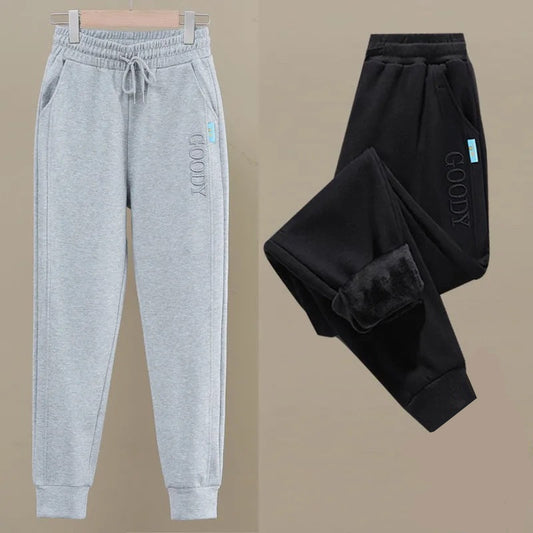 Warm Fleece Thickened Women's Pants Winter Loose Cuffed Slimming Elastic Waist Casual Long Trousers Harem Sweatpants