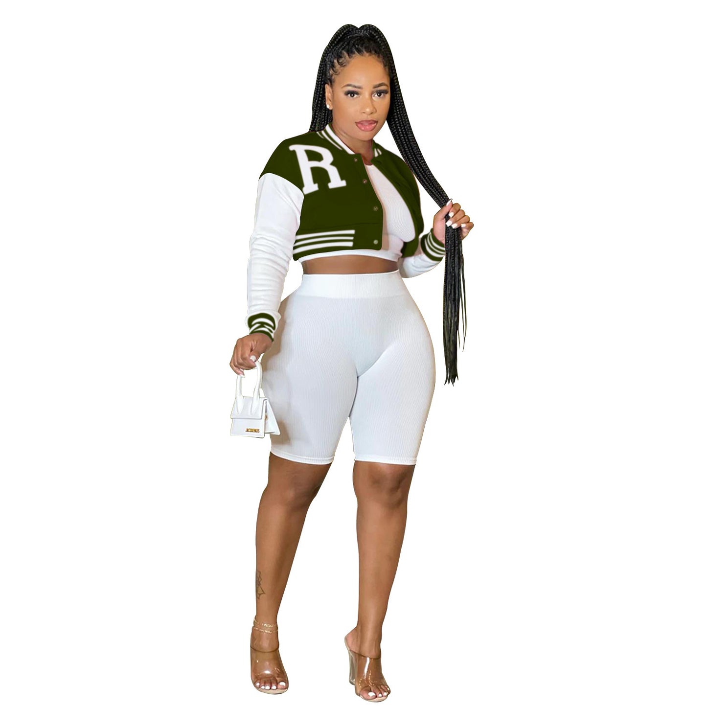 Fashion Women's Long Sleeve Crop Top with Inner Shorts 3-Piece Set