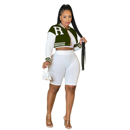 Fashion Women's Long Sleeve Crop Top with Inner Shorts 3-Piece Set