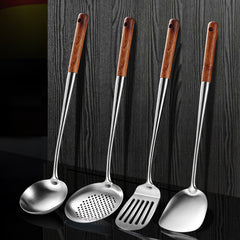 304 Stainless Steel Cooking Spatula Rosewood Long Handle Kitchenware Set Anti-Scald Cooking Spatula Spoon