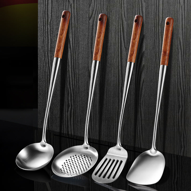 304 Stainless Steel Cooking Spatula Rosewood Long Handle Kitchenware Set Anti-Scald Cooking Spatula Spoon