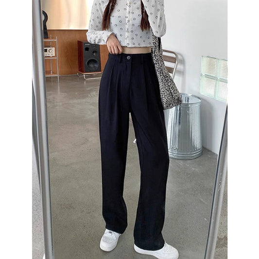Spring and Autumn Sporty Pants, Loose Casual Drape Wide-Leg Pants for Women Length Floor-Length Trousers High-Waisted Suit-Style Pants for Women