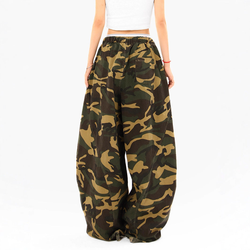 Camouflage Straight Leg Casual Pants for Women Loose Slimming Floor-Length