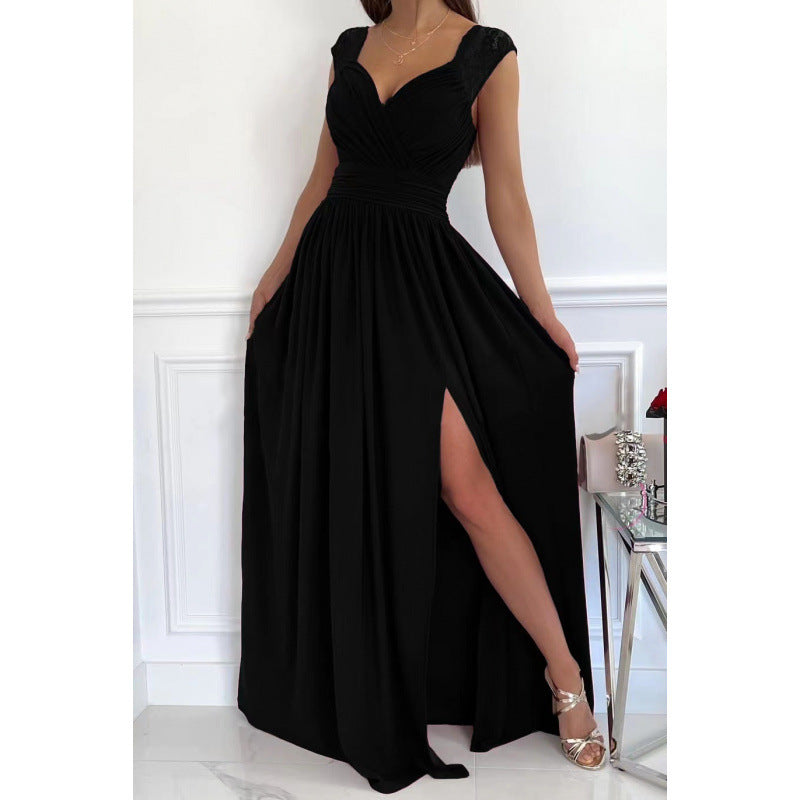Elegant Lace Hem Slit Sleeveless Women's Dress