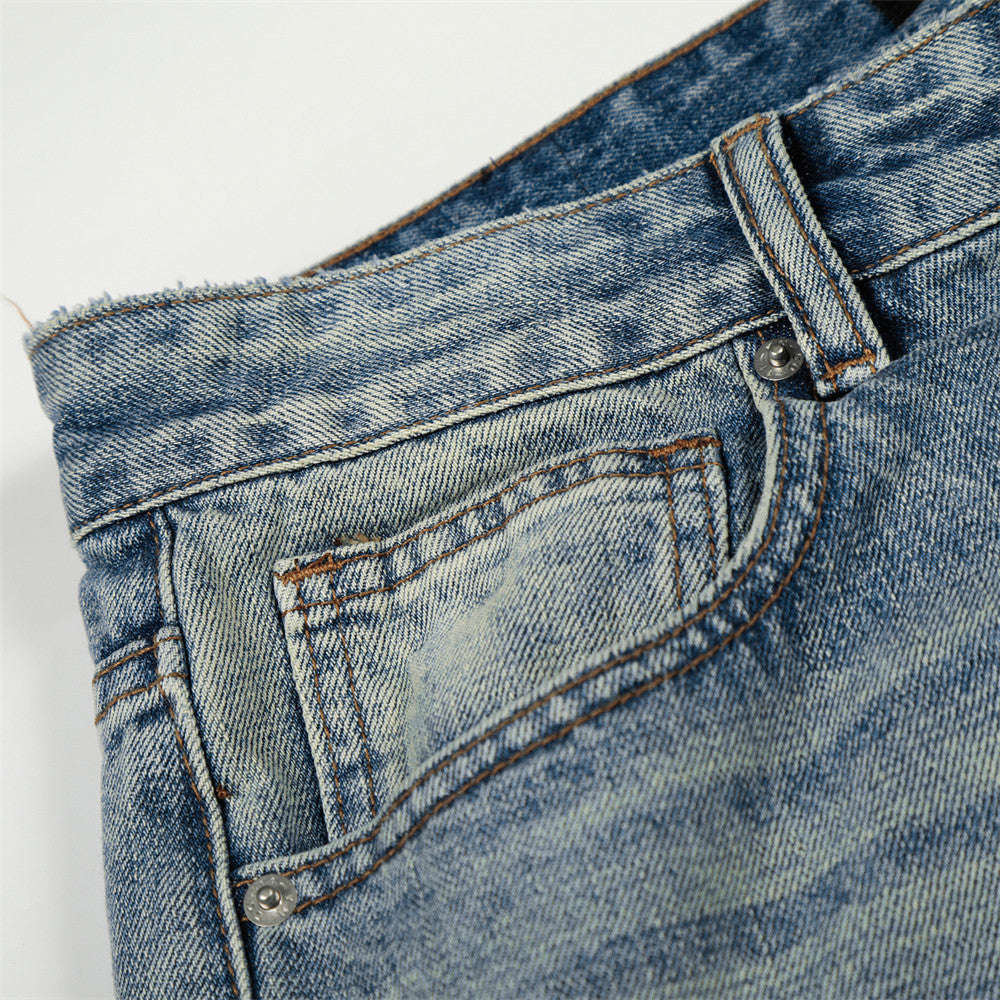 Washed and ground white denim wide leg pants