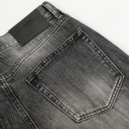 Washed and ground white denim straight leg pants