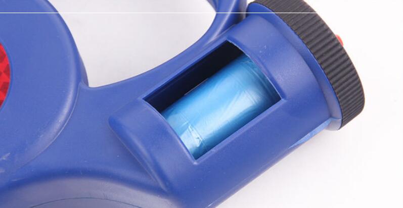 LED Dog Leash with Waste Bag Dispenser and Retractable Cord