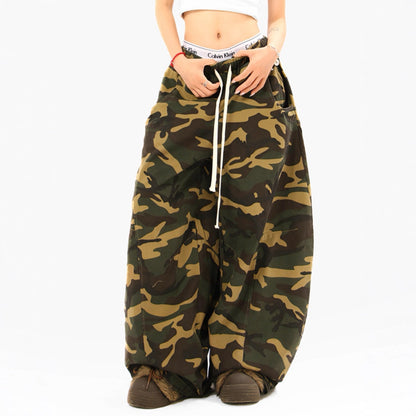 Camouflage Straight Leg Casual Pants for Women Loose Slimming Floor-Length
