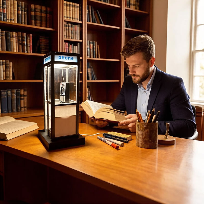 Retro Vintage Phone Booth Table Lamp - Classic Telephone Booth Night Light with Warm LED, Decorative Home/Office Desktop Lamp
